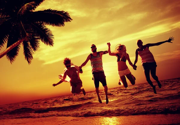 Beach Summer Fun Jump Shot Concept — Stock Photo, Image