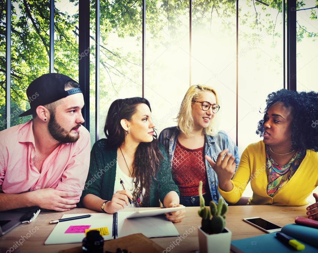 college students brainstorming in classroom