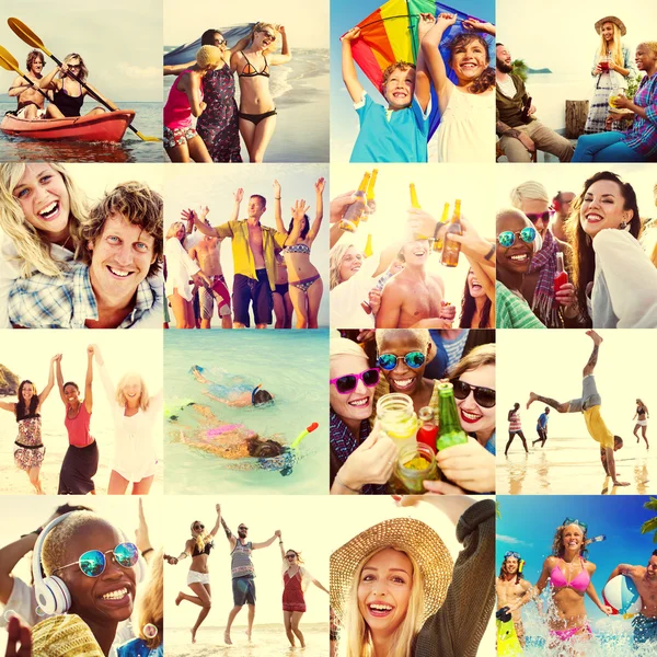 Collage van Diverse gezichten zomer Concept — Stockfoto