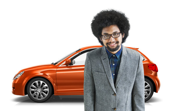 man in the front of new car