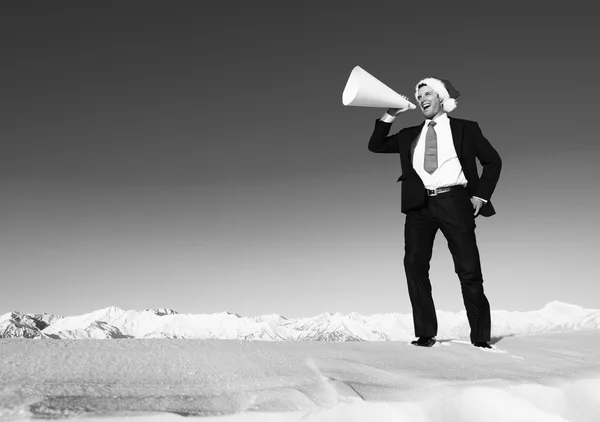 Homme d'affaires en bonnet de Noel — Stockfoto