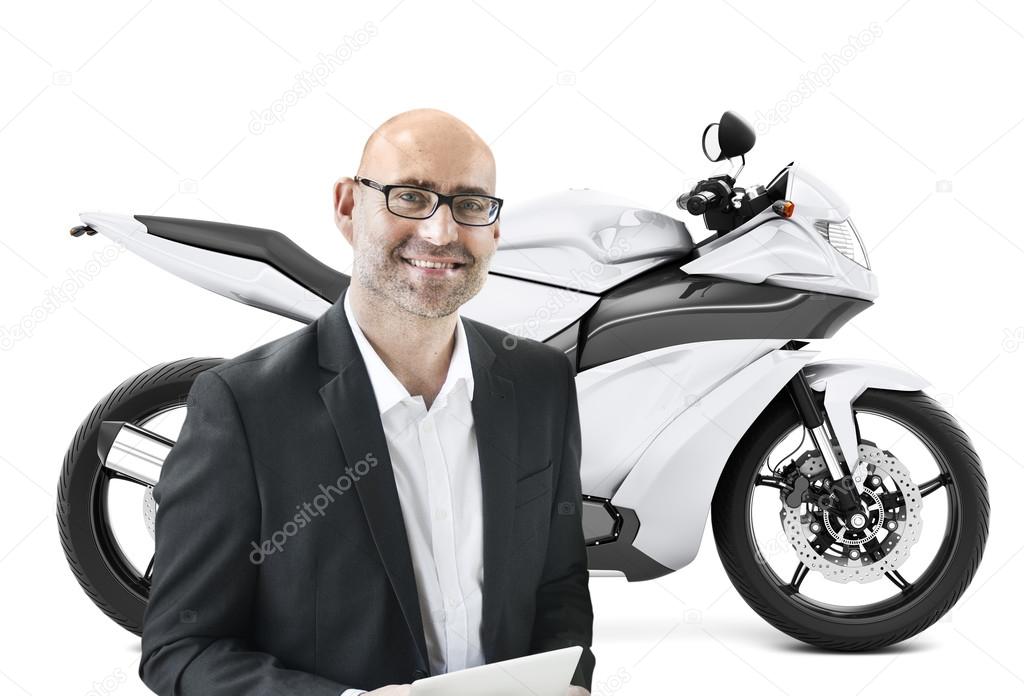 man in the front of new motorbike