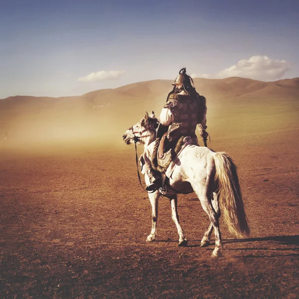 Warrior sitting on horse — Stock Photo, Image