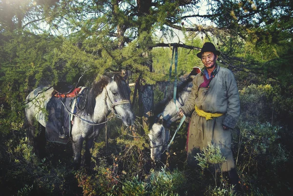 Mongolia Tsataan con caballos — Foto de Stock