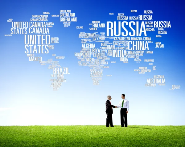 Eller Rusya Küresel Dünya Uluslararası Ülkeler Küreselleşme Kavramı Sallayarak Işadamları — Stok fotoğraf