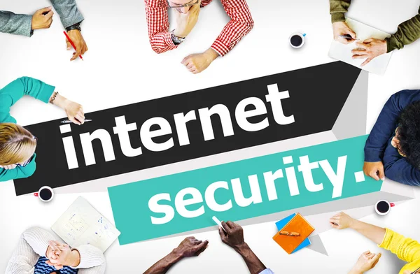 Business People Pointing on Internet Security — Stock Photo, Image