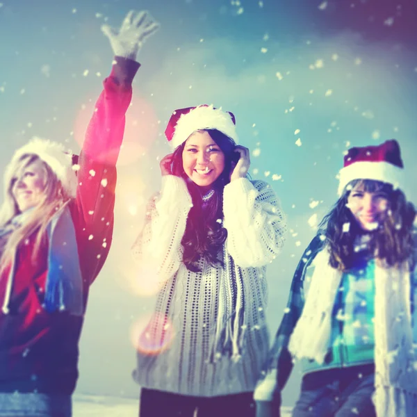 Friends having fun in snow — Stock Photo, Image