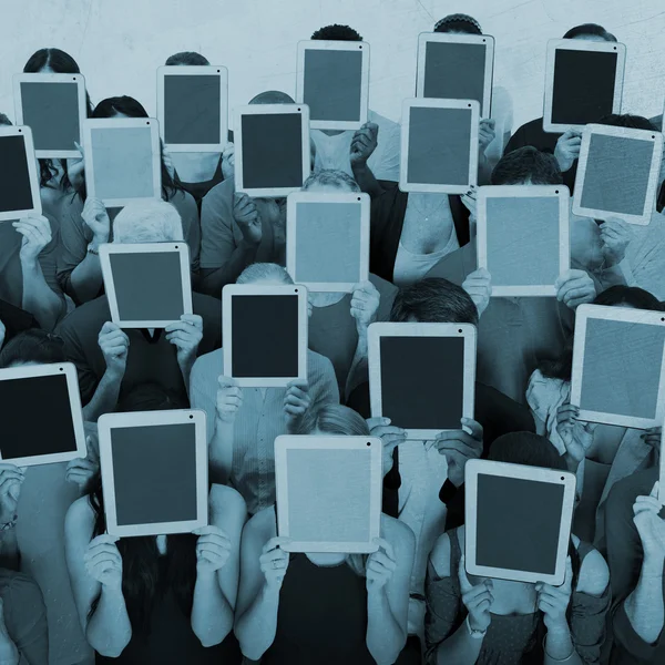 Diversity People Covering Faces by Digital Tablets — Stock Photo, Image