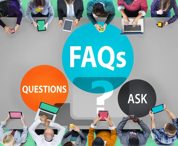 FAQs Häufig gestellte Fragen, Lösungskonzept — Stockfoto