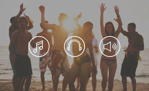 Strandparty und Musik-Lautsprecher — Stockfoto
