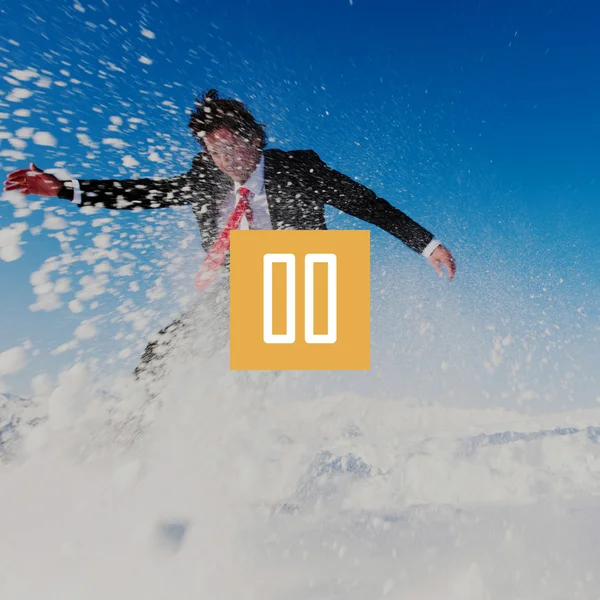 Biznesmen Snowboard na górze — Zdjęcie stockowe
