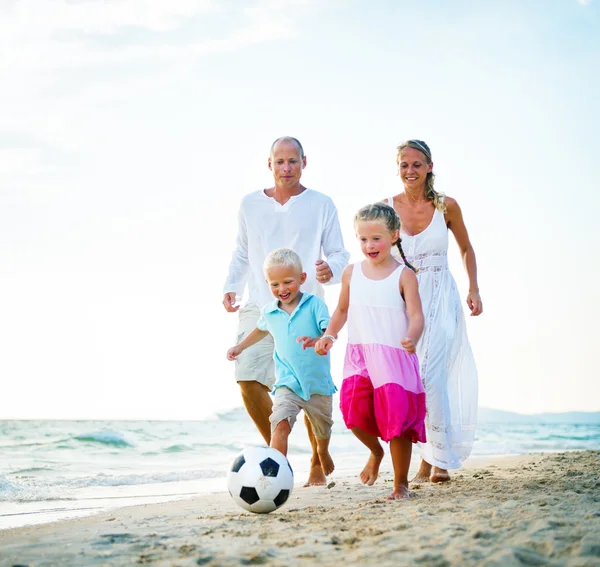 Family Playing Beach Soccer — Stock Photo, Image