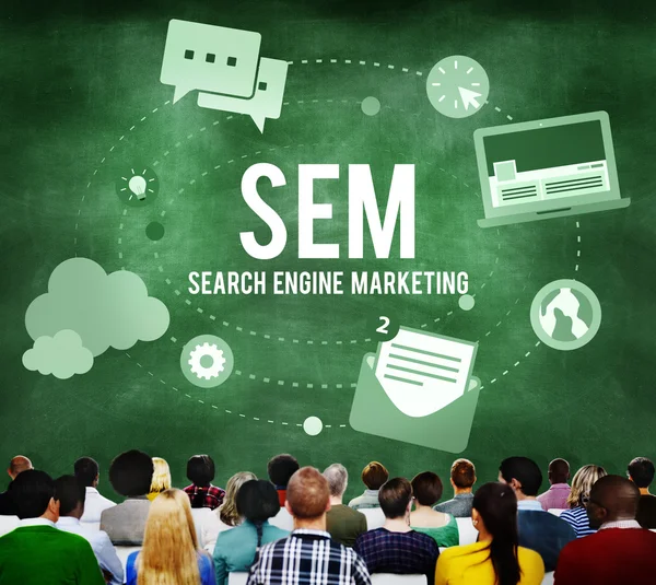 Ludzie o seminarium i Search Engine Marketing — Zdjęcie stockowe