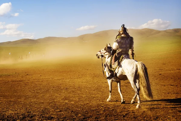 Cavaliere a cavallo sul campo di battaglia — Foto Stock