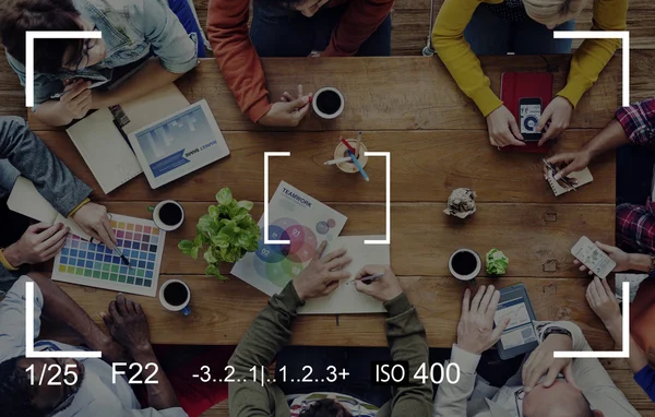 人们在会议和摄影焦点 — 图库照片