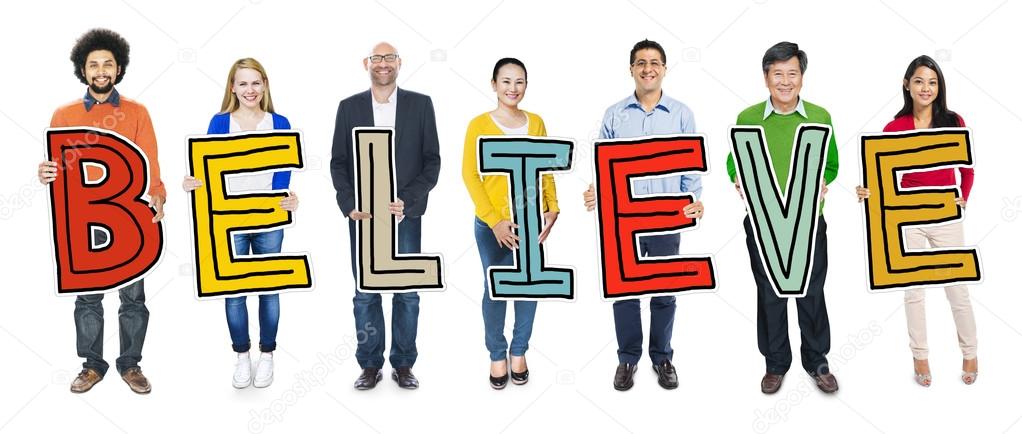 Diverse People Holding letters