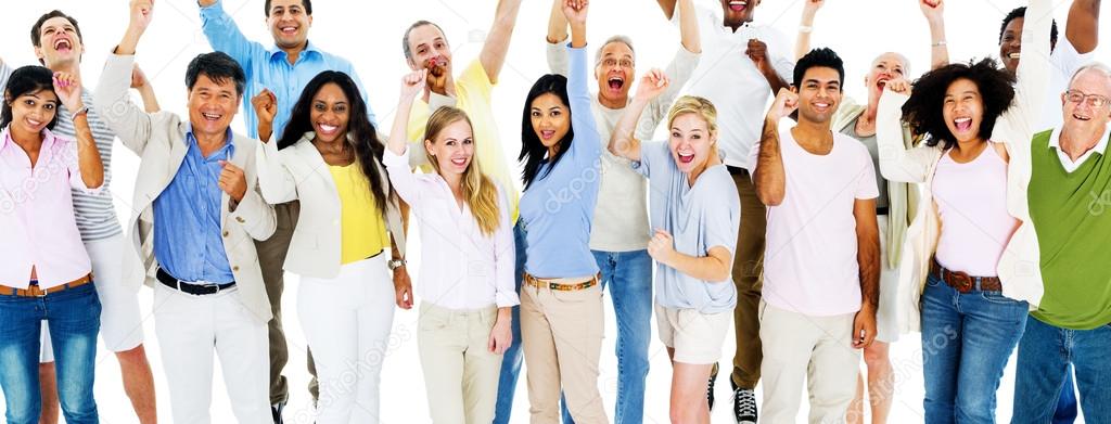 Group of diversity people celebrating success