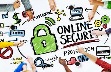 Online Güvenlik işaret eden iş adamları