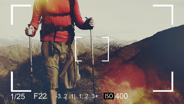 man hiking in mountains  