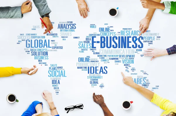 Business People Pointing on E-Business — Stock Photo, Image
