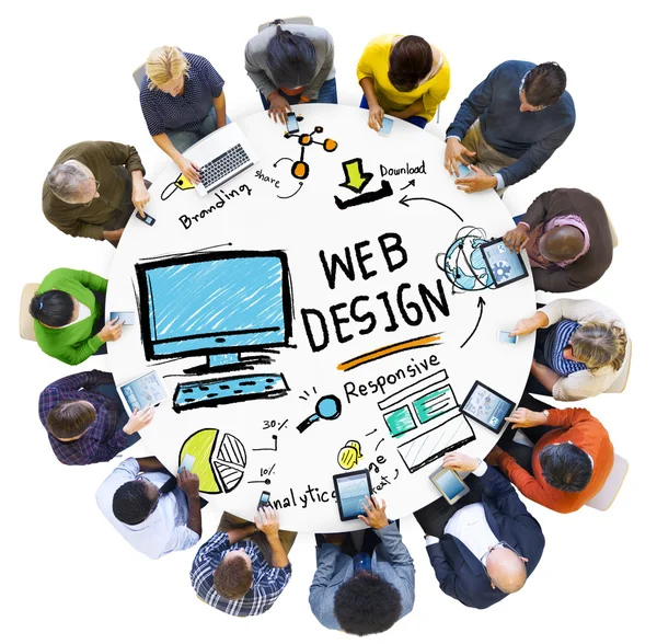 Gruppo di persone e Layout Web design — Foto Stock