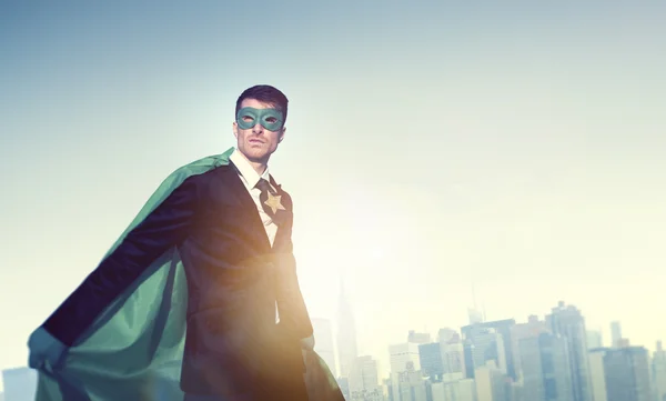 Superhero Businessman in modern city — ストック写真