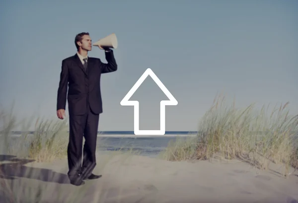 Businessman in suit with Megaphone — Φωτογραφία Αρχείου