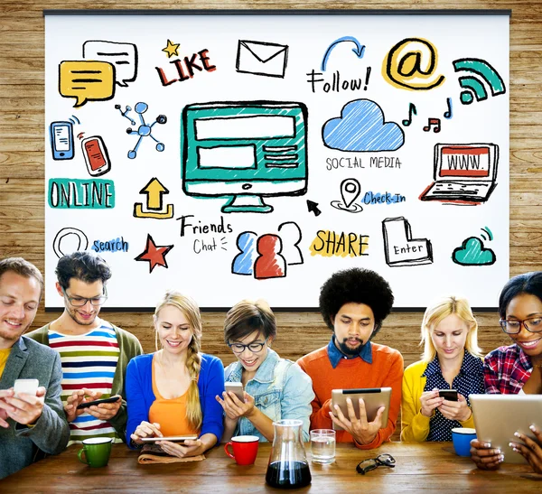 Sociala medier sociala nätverk teknik anslutning koncept — Stockfoto