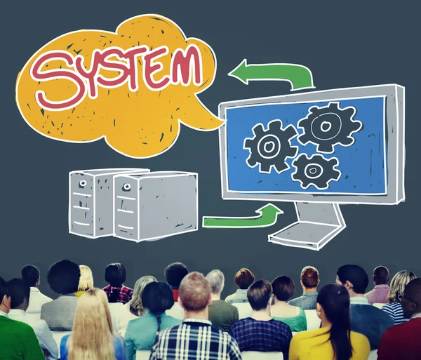 Ludzie o seminarium i koncepcja systemu — Zdjęcie stockowe