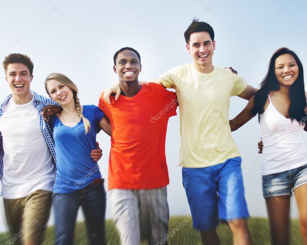 young friends at outdoors 