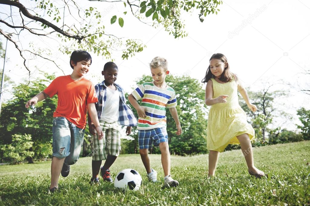 children play football 