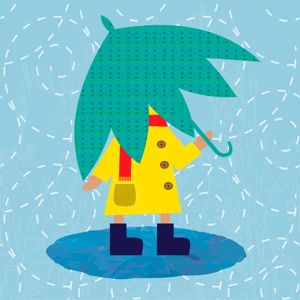 Gyermek esőkabát, esernyő alatt — Stock Vector