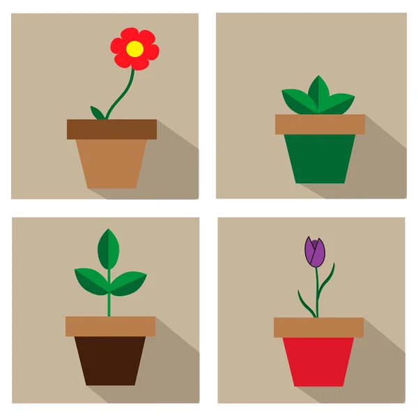 Ensemble d'icônes pour plantes domestiques. Icône longue ombre plate. Éléments en design plat . — Image vectorielle
