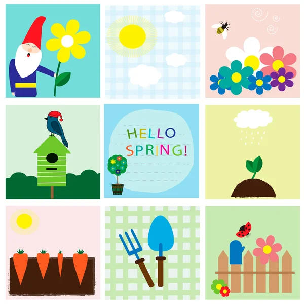 Tarjetas de colección sobre primavera . — Vector de stock