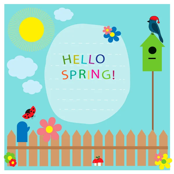 ¡Hola primavera! Tarjeta de felicitación . — Vector de stock