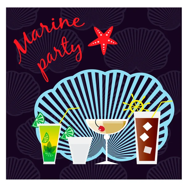 Invitation de fête marine avec cocktails — Image vectorielle