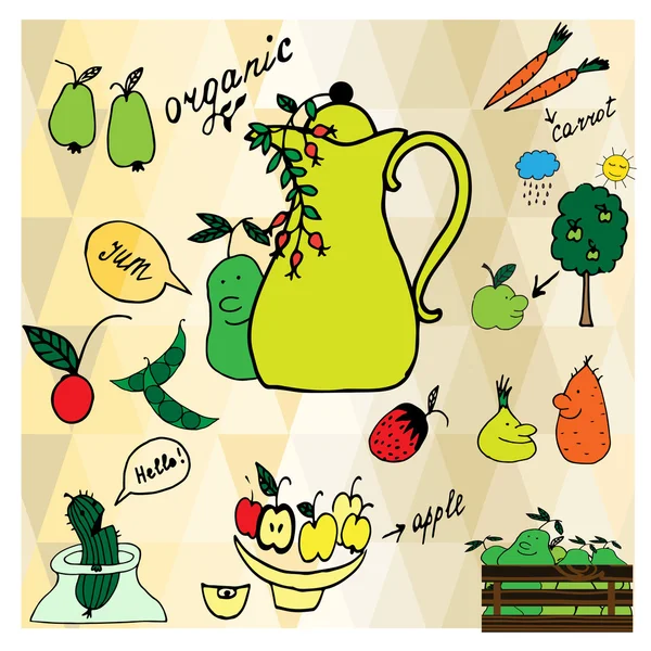 Illustration vectorielle de fruits et légumes frais et drôles — Image vectorielle