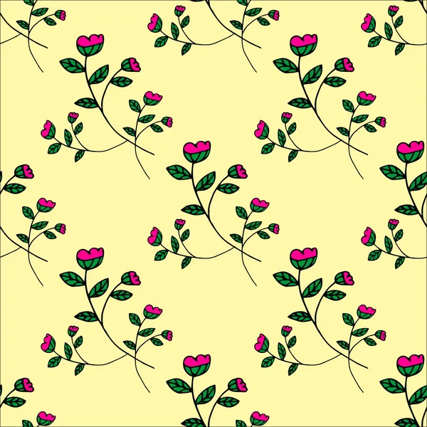 Motif sans couture avec des roses dessinées à la main sur le fond jaune — Image vectorielle