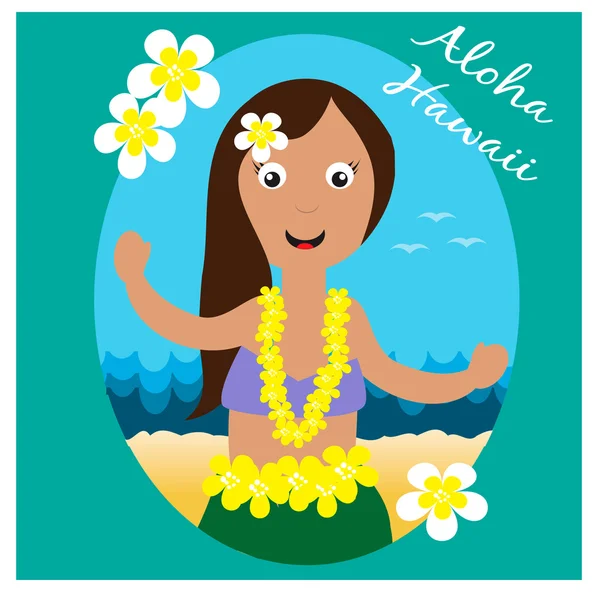 Hawaiian cards with hula pretty girl — Stock Vector