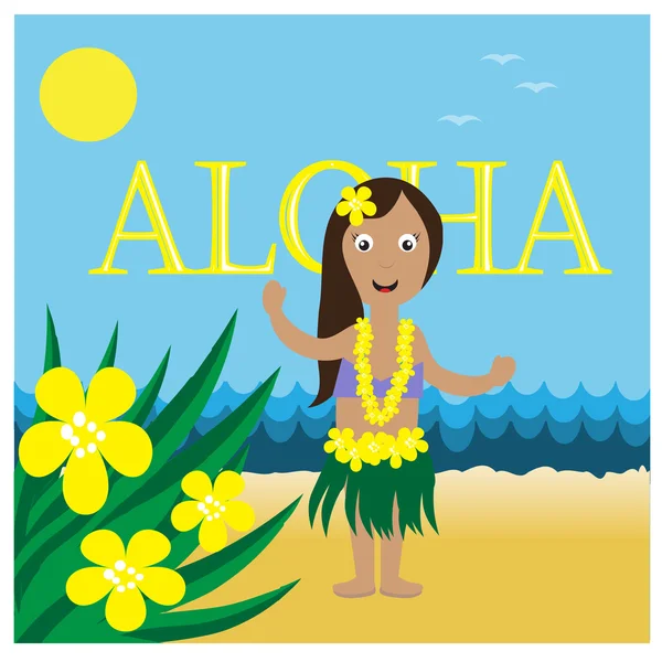 Tarjeta hawaiana con hula chica bonita — Archivo Imágenes Vectoriales