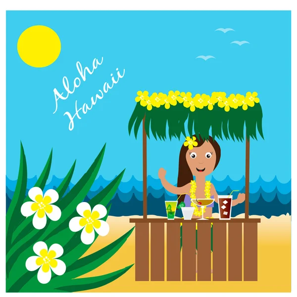 Hawajski karty z hula Ładna dziewczyna — Wektor stockowy