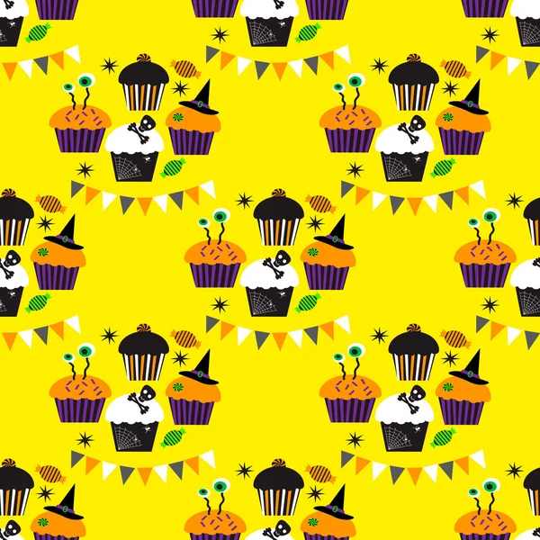 Naadloze patroon met Halloween cupcakes — Stockvector