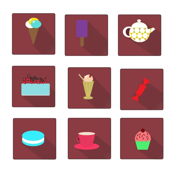 Conjunto de iconos dulces de estilo plano — Archivo Imágenes Vectoriales