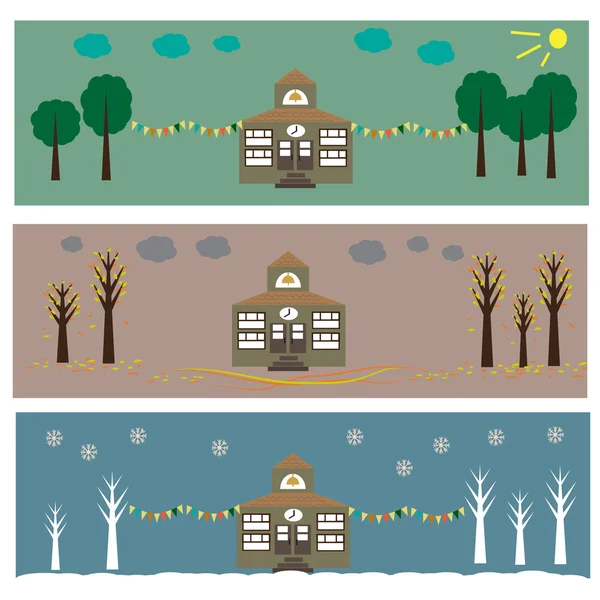 Casa en Estaciones: verano, otoño e invierno — Vector de stock