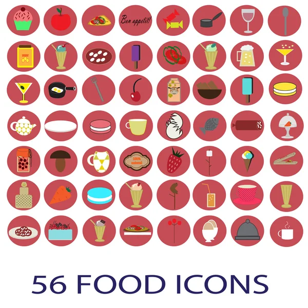 56 kleur voedsel pictogrammen instellen — Stockvector