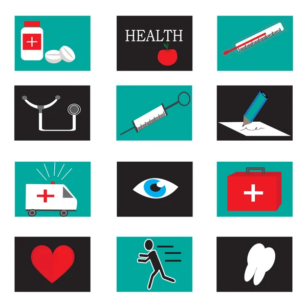 Medycyna i opieka zdrowotna płaski zestaw ikon — Wektor stockowy