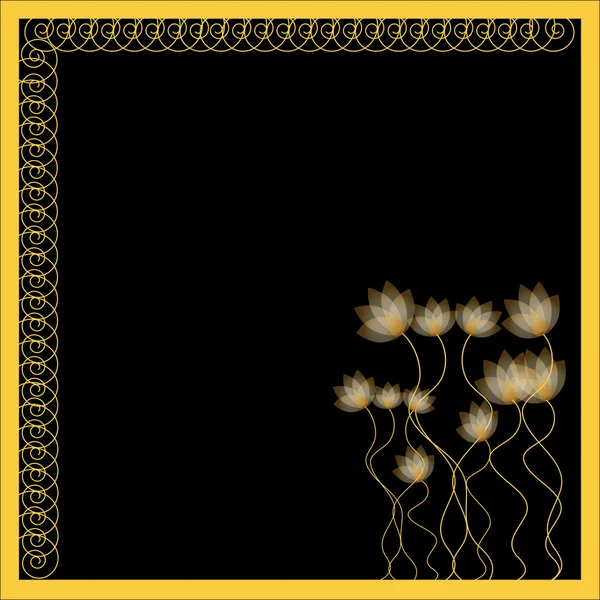 Flores de oro sobre fondo negro con espacio de copia — Archivo Imágenes Vectoriales