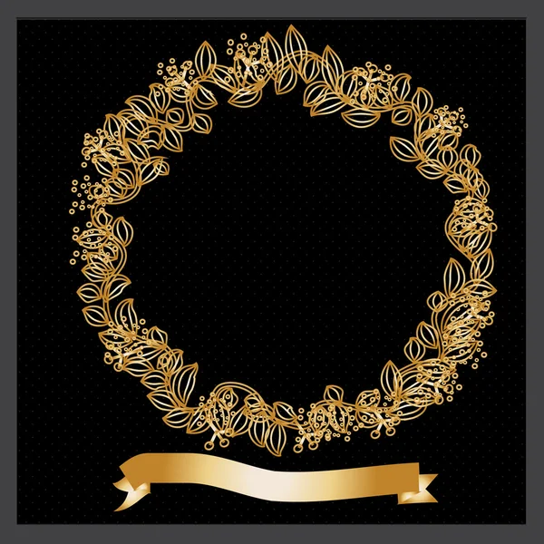 Decorative gold  wreath of flowers and leaves with Copy Space — Stock Vector