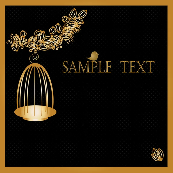 Gold birdcage on black background with Copy Space — Stock Vector