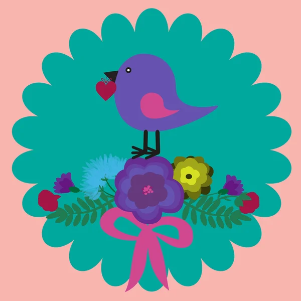 Un oiseau mignon sur les fleurs — Image vectorielle